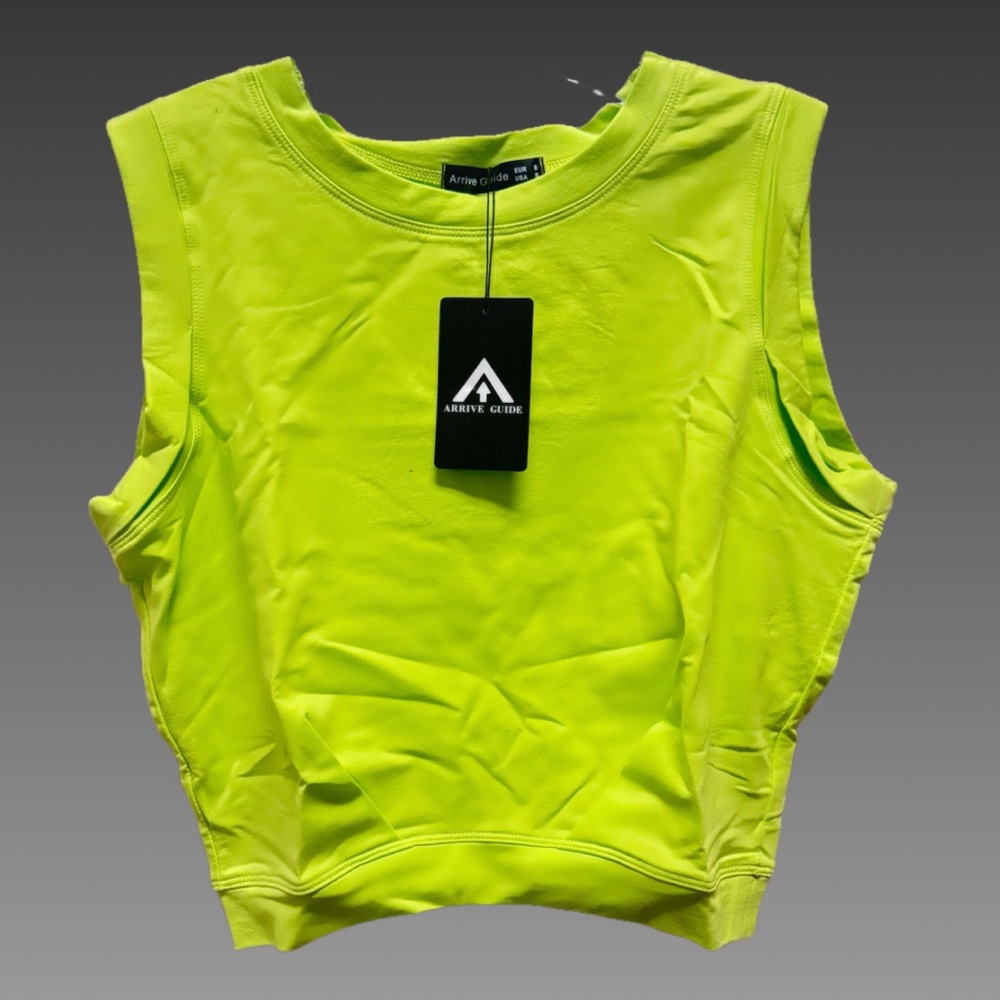 *NWT* Neon Lime Green Sleeveless Cropped Athletic Top-Small - Picture 5 of 5